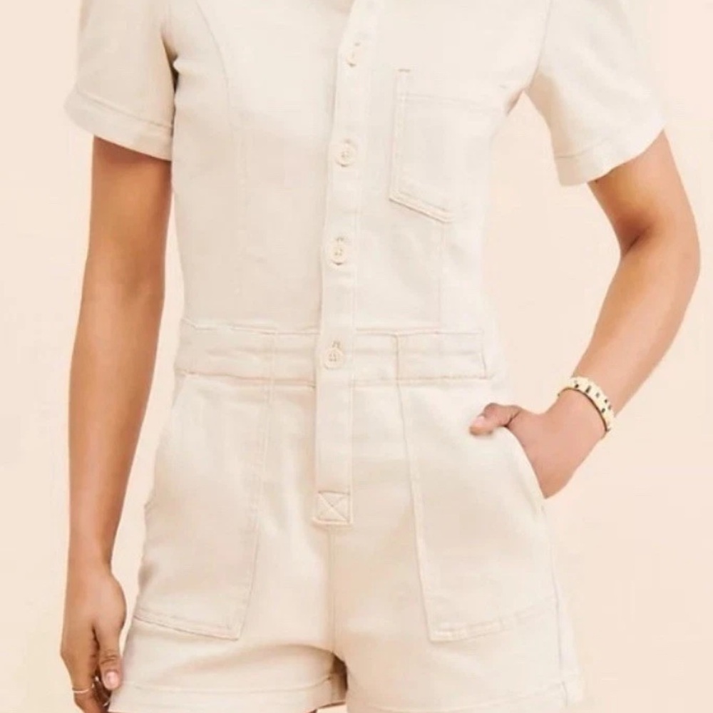 EUC Pilcro The Kit Utility Romper Size 2 Anthropologie Cream